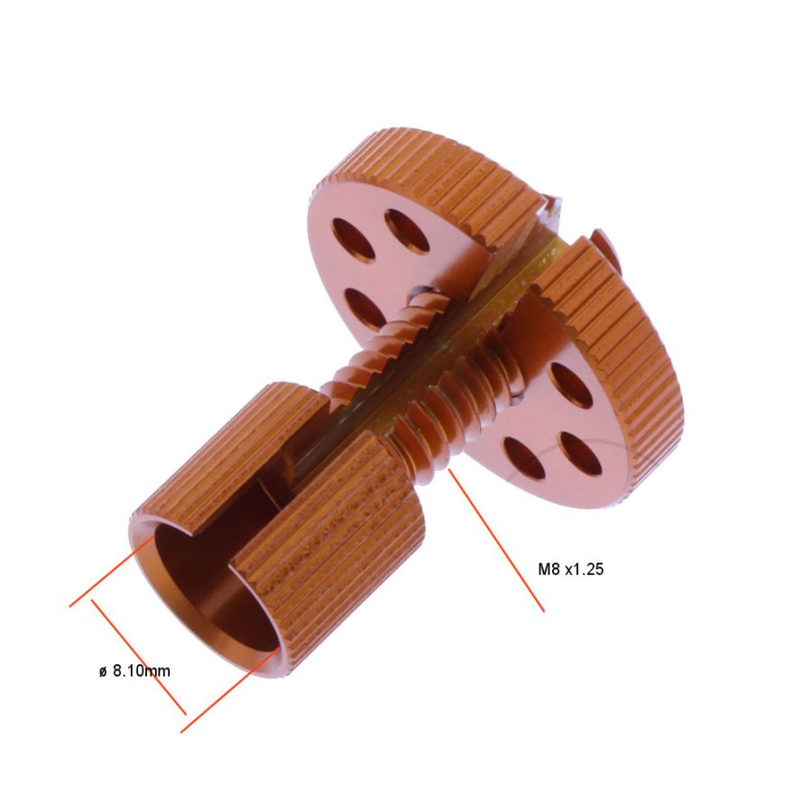 Arret gaine - tendeur de cable - Alu eloxé orange - M8 x1.25 - ø8 mm