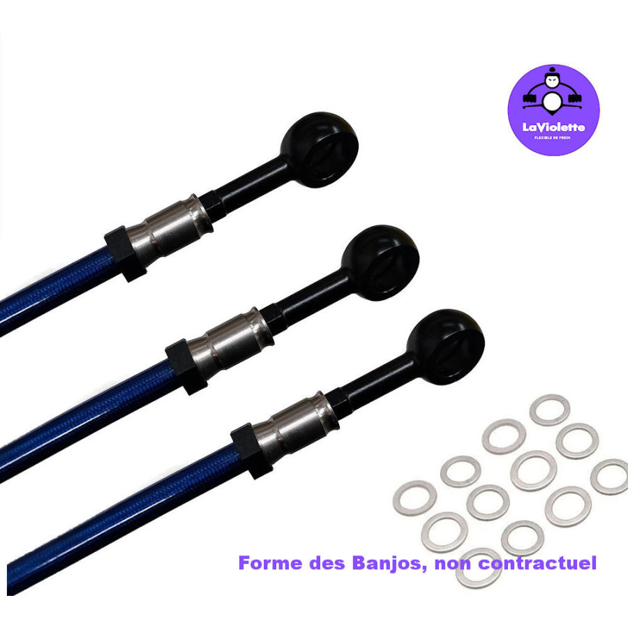Frein - Durite aviation - Avant - 2 disques - CB750 F2, K7 - Avec Pre-durite, Guidon Haut Frein - Durite aviation - Avant - 2 disques - CB750 F2, K7 - Avec Pre-durite, Guidon Haut