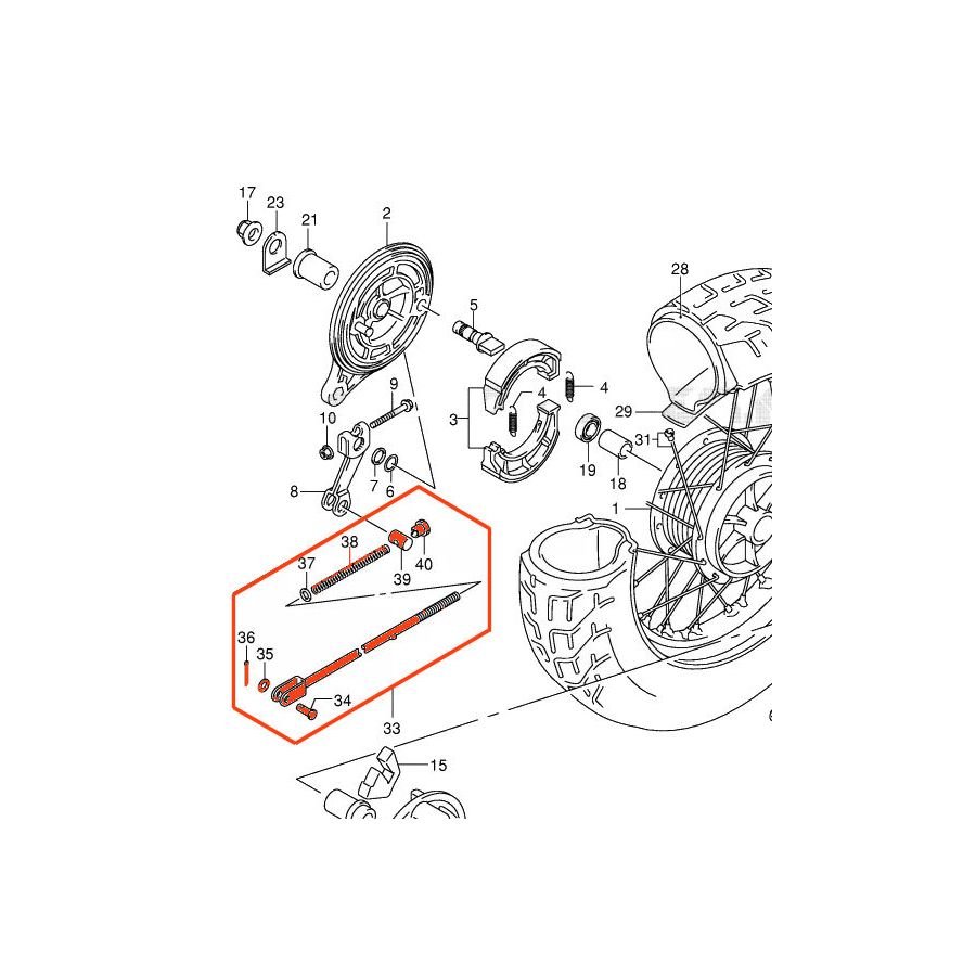 Frein arriere - Ensemble de tringlerie - pour tambour, machoire - VL125 intruder