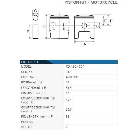 Moteur - Piston - (+0.00) - ø43.00mm - RD125DX - 466-11631-01-