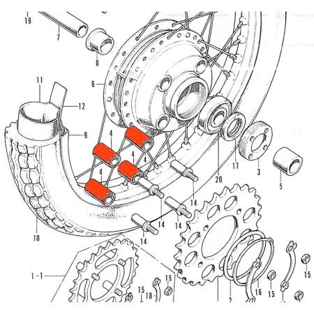 Transmission - Couronne, Silent bloc de roue, amortisseur de couple (x1) - 41241-286-000 - CB250, 350, 360 ...