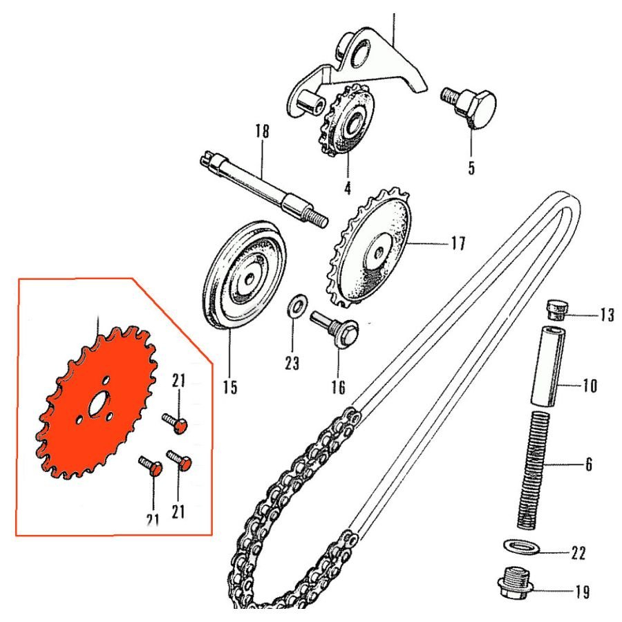 Dustribution - Roue crantée - 14321-035-010 - C70 - ST70 DAX - XR70 - CRF70