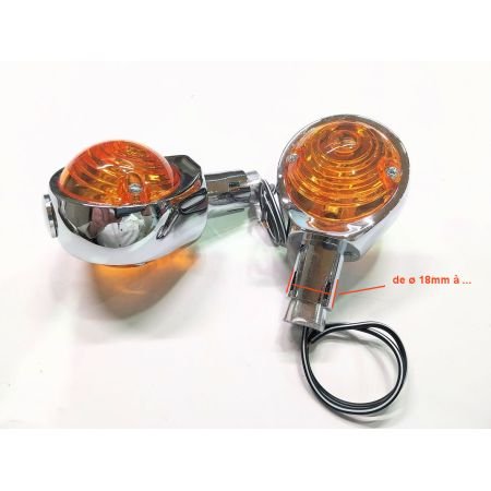Clignotant, embout de guidon (x2) - ø 18 mmm à 20 mm - acier chromé